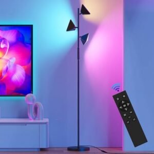 QiMH RGB Floor Lamp, 36W Stepless Dimmable LED Tall Standing Lamp with Touch and Remote Control, 4 Color Temperatures, 3 Rotatable Light Tree Floor Lamp for Living Room, Bedroom, Home, Office