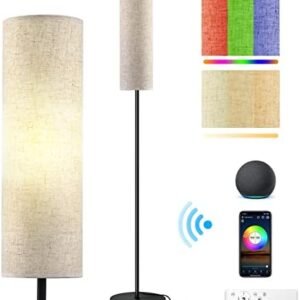 RGB Floor Lamp LED Smart: Standing Lamp Work with Alexa & Google Home | Tall Modern Bright Corner Lamps with Remote & WiFi APP for Living Room Bedroom Office Dorm, Simple Linen Lampshade Dimming Light