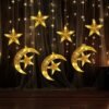 Ramadan Decorations, 138 LED Star Moon Curtain Ramadan Lights for Home, 12 Stars Fairy Star String Lights for Home Indoor Outdoor Ramadan Decor