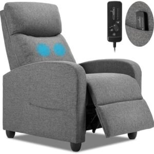 Recliner Chair for Adults, Massage Reclining Chair for Living Room, Adjustable Modern Recliners Chair, Home Theater Seating Single Sofa Recliner with PU Leather Padded Seat Backrest (Deep Grey)