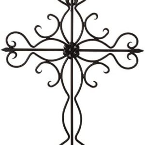 Rely+ Wall Cross Large Decorative Hanging Black 14 x 10 Inches - Fleur de lis Metal Wall Cross - Religious Wall Art for Wall Decor - Home Decor- Living Room Decor - Bedroom Decor - Gift