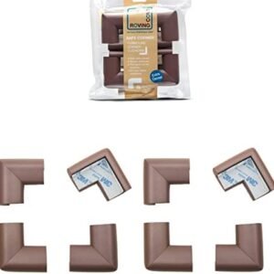 Roving Cove Corner Protector for Baby (8 Large Corners) - Hefty-Fit Heavy-Duty Soft Rubber Foam Furniture Corner Bumper Guards, 3M Adhesive Pre-Taped, Coffee Brown