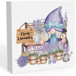 Rustic Farmhouse Spring Home Office Desk Decor Country Gnome Decor Fresh Lavender Sign Cubicle Shelf Tabletop Tiered Tray Decor Gift Ideas for Women 5 X 5 Inch