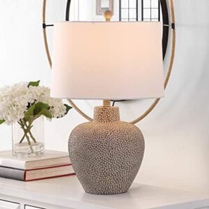 SAFAVIEH Lighting Collection Kei Modern Grey 24-inch Bedroom Living Room Home Office Desk Nightstand Table Lamp (LED Bulb Included)