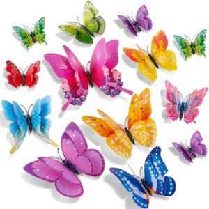 SAOROPEB 3D Butterfly Wall Decor, 24 Pcs Double Layer Butterfly Decorations for Party Decorations Locker Decor Refrigerator Decal, Reusable (Colorful)