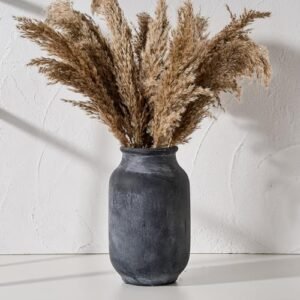 SIDUCAL Rustic Farmhouse Flower Vase | 9.5 Inch Large Ceramic Vase | Pampas Grass Vase | Modern Farmhouse Decor Vase for Home Decor, Table, Living Room Decoration, Shelf Decor, Mantel, Black