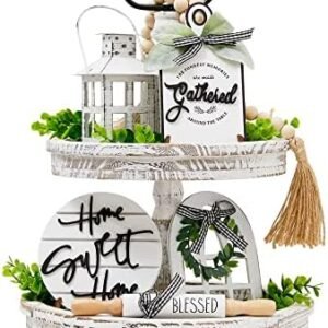 Set of 16 Farmhouse Tiered Tray Decor with 1 Lantern Artificial Plant& Cutting Board Sign for Rustic Home Sweet Home Kitchen Decor Tier Tray Decor Set