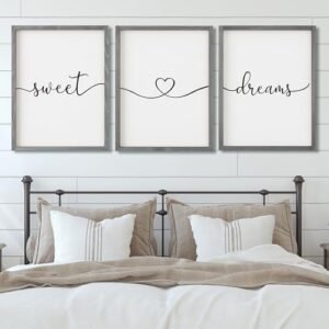 Set of 3 Framed Farmhouse Sweet Dreams Sign 11x14” Above Bed Wall Decor for Bedroom Decor Wall Art Wood Signs (11"x14", Gray)