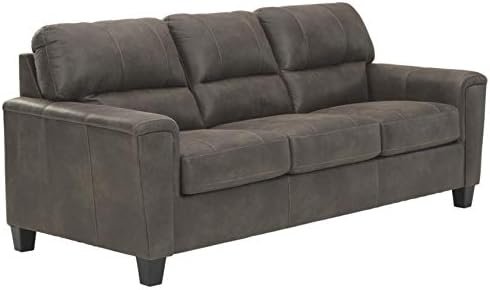 Signature Design by Ashley Navi Faux Leather Modern Queen Sofa Sleeper, Gray