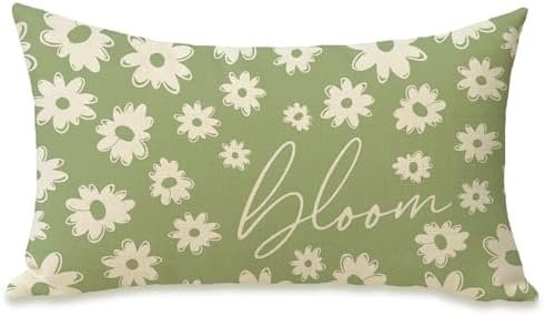 Spring Daisy Flower Lumbar Decorative Rectangle Pillow Cover 12 x 20, Summer Floral Green Porch Patio Outdoor Pillowcase, Bloom Seasonal Sofa Couch Cushion Case Home Decor