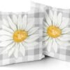 Spring Daisy Pillow Covers 18×18 Inch Set of 2 White Grey Buffalo Check Daisy Seasonal Farmhouse Decorative Indoor Throw Pillow Covers Cushion Cover for Home Decor Bedroom Living Room Couch Sofa Bed