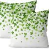 St Patricks Day Pillow Covers 18x18 Inch Set of 2, Lucky Green Shamrock Throw Pillows Seasonal Spring Decor Square Pillowcase Clover Farmhouse Outdoor Cushion Case Decorations for Home Party