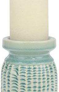 Stonebriar Decorative Textured Pale Ocean Ceramic Pillar Candle Holder, Coastal Home Decor Accents, Beach Inspired Design for the Living Room, Bathroom, or Bedroom of your Seaside Cottage Decor