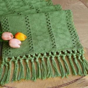 Summer Green Table Runner 72 Inches Long for Summer Decor Macrame Table Runner for Home Decor Farmhouse Rusitic Table Runner with Tassels for Dining Bedroom Bridal Shower (12x72 Inches)