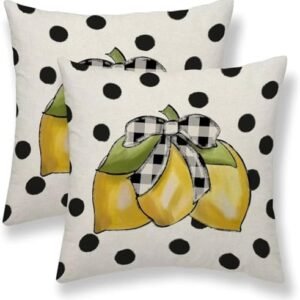 Summer Pillow Covers 20x20 Set of 2, Yellow Lemons Polka Dots Decorative Throw Pillow Cases Watercolor Summer Seasonal Linen Decorations for Home Bed Car Spring Decor