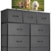 Sweetcrispy Dresser for Bedroom with 9 Fabric Drawers, Tall Chest Storage Tower, Organizer Units for Clothing Closet, Kidsroom Furniture, Steel Frame, Wood Top, Lightweight Quick Assemble Cabinet