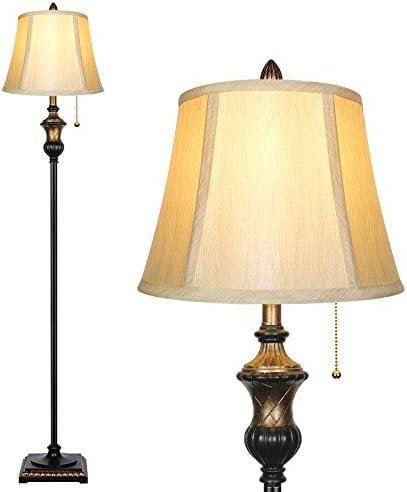 TOBUSA Traditional Floor Lamp, Classic Standing Lamp with Bronze Fabric Shade, Vintage Elegant Tall Pole Lamp for Living Room Bedroom Office Reading, Rustic Upright Floor Lights , Pull Chain Switch