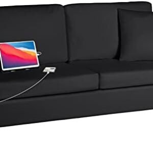 TYBOATLE 66" W Faux Leather Loveseat Sofa w/ 2 USB Charging Ports and Pillow, Mid-Century Modern Couch Love Seats, Living Room Accent Sofas Couches for Small Spaces, Apartment, Bedroom, Dorm (Black)