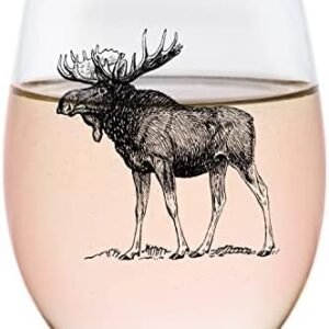 Toasted Tales Vintage Moose Lake and Lodge Collection | 16 oz Stemless Wine Glass | Seasonal Outdoor Home Décor Accessory Glassware | Forest Animals Design | Wine Tasting Gift For Her