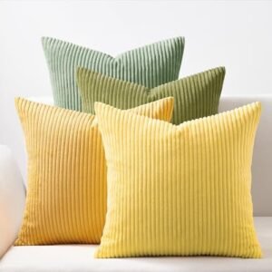 Topfinel 24x24 Decorative Large Throw Pillows Covers Set of 4,Yellow Green Mix Design Corduroy Bed Cushion Case,Couch Sofa Living Room Euro Shams No Insert,Summer Home Decor