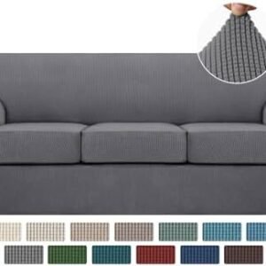 Turquoize 4 Piece Sofa Covers for 3 Cushion Couch Sofa Slipcover Soft Couch Cover for Dogs-Washable Sofa Furniture Covers with 3 Individual Cushion Covers, Jacquard Fabric (3 Cushion Sofa, Gray)