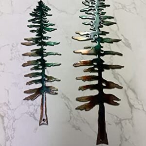 Two Layered Forest Pine Trees Metal Wall Art Decor copper green tinged