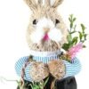 UAEYW Easter Straw Bunny Figurine Decorations,13 Inch Standing Rabbit Statue Holding Basket Hand-Woven Straw Artificial Animal for Spring Garden Decor Festival Home Table Ornament (Mrs)