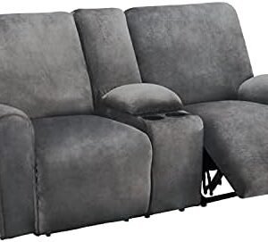 ULTICOR Reclining Loveseat with Middle Console Slipcover, 8-Piece Velvet Stretch Sofa Covers, 2 seat Loveseat Recliner Cover, Thick, Soft, Washable(Dark Grey)