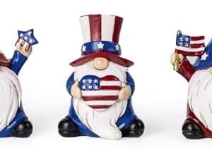 Valery Madelyn 4th of July Patriotic Gnomes Decorations, 3 Pcs USA Stars and Stripes Elf Gifts Handmade Gnomes Indoor Outdoor Decorations, Memorial Day Figurines Independence Day Home Decor