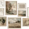 Vintage Wall Art Decor Rustic Wall Decor Aesthetic Farmhouse Wall Pictures Vase Flower Boho Canvas Wall Art Prints Netural Wall Art for Bedroom Living Room Nature Landscape Jasmine Tree Sea Grassland