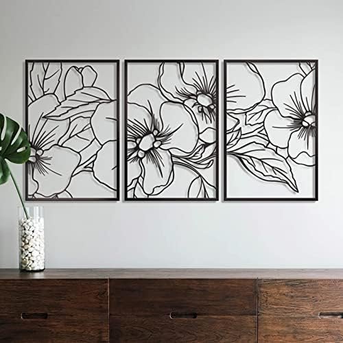 Vivegate Black Minimalist Floral Single Line Metal Wall Art Decor - 18"X12" 3 Packs Black Floral Abstract Minimalist Lines Wall signs for Hanging home wall decor