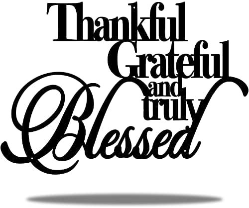 Vivegate Thankful Grateful Blessed Wall Decor – Home Thankful Iron Wall Decor Blessed Wall Signs for Home Decor Entry Way (Large - 18"X12")