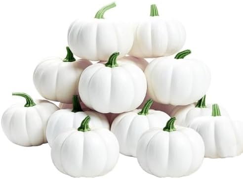 WESAPPINC Artificial Pumpkins,12PCS White Fake Pumpkins Assorted Pumpkins Large Faux Harvest Pumpkins for Autumn Thanksgiving Halloween Seasonal Holiday Decor Decoration (12pcs White Pumpkins)