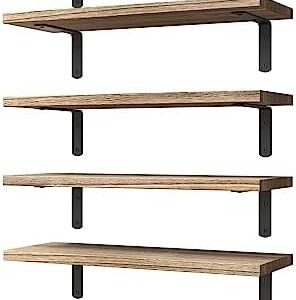 WOPITUES Wood Floating Shelves Set of 6, Shelves for Wall Decor, Farmhouse Shelf for Bedroom, Bathroom Storage Shelves, Book Shelves for Living Room - Rustic Brown