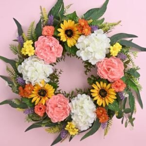 Waipfaru Spring Wreaths for Front Door, 22'' Spring Wreath, Front Door Wreath, Sunflower Wreath, Summer Wreaths for Front Door with Flowers Eucalyptus for All Season Home Outside Indoor Outdoor Decor