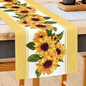 Watercolor Sunflower Table Runner Spring Summer Seasonal Yellow Sunflower Table Runners Farmhouse Kitchen Dining Table Decoration for Indoor Outdoor Home Decor 13x72 Inch