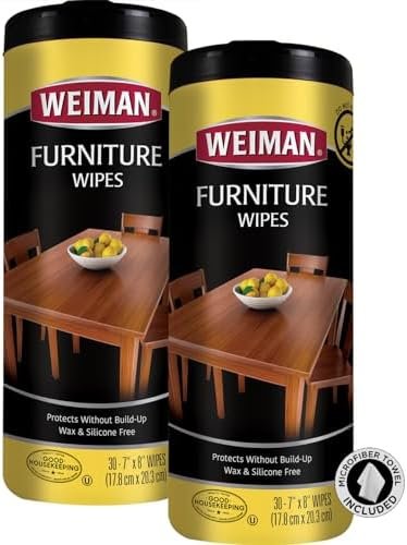 Weiman Wood Cleaner and Polish Wipes - 2 Pack - For Cleaning Furniture, to Beautify and Protect, No Build-Up, Contains Ultra Violet Protection, Pleasant Scent, Surface Safe - 30 Count