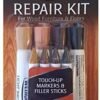 Weiman Wood Repair System Kit - 4 Filler Sticks 4 Touch Up Markers - Floor and Furniture Scratch Fix