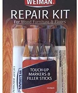 Weiman Wood Repair System Kit - 4 Filler Sticks 4 Touch Up Markers - Floor and Furniture Scratch Fix