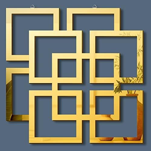 Weysat 2 Pieces Gold Square Mirrored Wall Decor Decorative Wall Mirror DIY Wall Mounted Mirror Decor Square Accent Mirror for Home Bedroom Living Room Bathroom