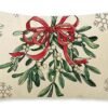 Winter Lumbar Decorative Rectangle Pillow Cover 12x20, Holly Berries Red Bow Snowflake Porch Patio Outdoor Pillowcase, Christmas Holiday Seasonal Farmhouse Sofa Couch Cushion Case Home Decor