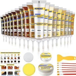 Wood Filler, Wood Furniture Repair Kit, Wood Floor Scratch Remover with 18 Colors, Wood Putty and Beeswax for Wood Stains, Holes, Laminate, Cabinet, Tables, Cherry, Oak, Walnut - Set of 31