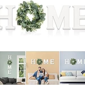 Wood Home Sign for Wall Decor Wooden Home Letters with Wreath Artificial Eucalyptus Modern Decorative Hanging Decor Farmhouse Home Sign for Living Room Kitchen Housewarming St Patricks day Decoration