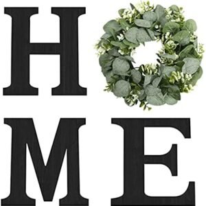 Wood Home Sign with Artificial Eucalyptus Wreath for O, Hanging Farmhouse Wall House Decor Wood Home Letters for Wall Art Rustic Home Decor, Home Wall Decor for Living Room Kitchen Entryway