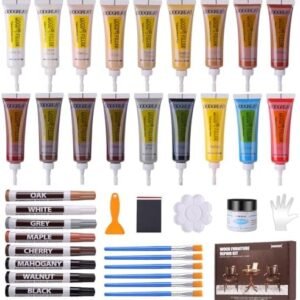 Wood Repair Kit - 37 Sets, Wood Fillers Furniture Repair Kit with 18 Colors Oak Walnut, Wood Floor Scratch Remover, Wood Touch Up Markers Pen and Wood Putty for Wood Scratch,Cabinet,Floor, Table