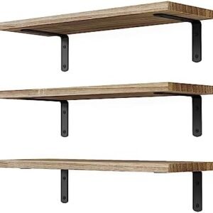 Wooden Wall Floating Shelves, 3 Sets Shelves for Wall Décor, Bathroom Storage, Bedroom, Living Room – Rustic Brown