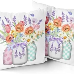 aportt Spring Pillow Covers 18×18 Inch Set of 2 Wildflowers Lavender Seasonal Decorative Indoor Throw Pillow Covers Cushion Cover for Home Decor Bedroom Living Room Couch Sofa Bed