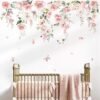 decalmile Spring Large Pink Flower Wall Decals Hanging Vine Floral Wall Stickers Baby Nursery Girls Bedroom Living Room Wall Decor