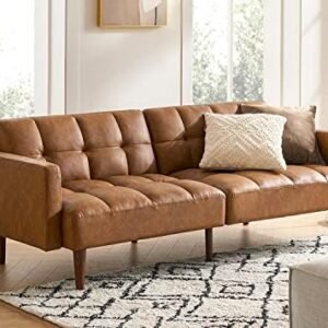 mopio Aaron Couch, Small Sofa, Futon, Sofa Bed, Sleeper Sofa, Loveseat, Mid Century Modern Futon Couch, Sofa Cama, Couches for Living Room, Bedroom 77.5" (Pecan Brown Faux Leather)