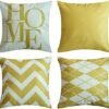 AMZ-NATURALIFE Outdoor Summer Throw Pillow Covers 18x18 Set of 4 Geometry Yellow Square Cushion Cases Modern Decorative Stripes Wave Home Decor for Bench Couch Sofa Living Room Bedroom